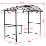 8x5フィート グリル ガゼボ 屋外 パティオ キャノピー BBQ シェルター スチール製ハードトップとサイド棚付き ブラック