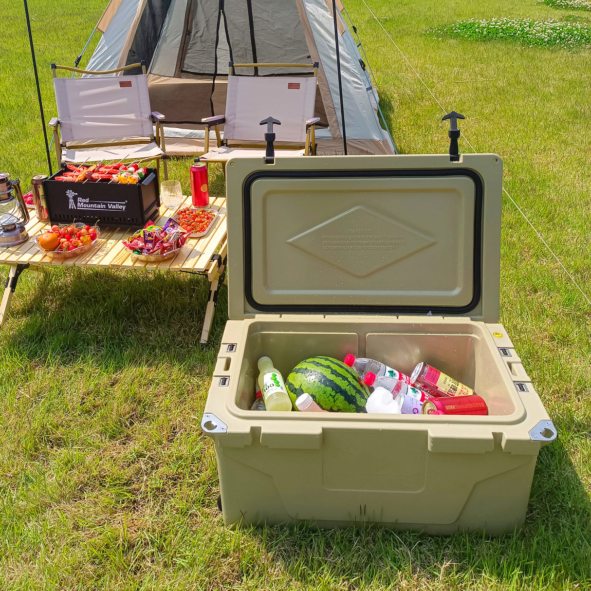 Ice Cooler Box 65QT Camping Ice Chest Beer Box Outdoor Fishing Khaki