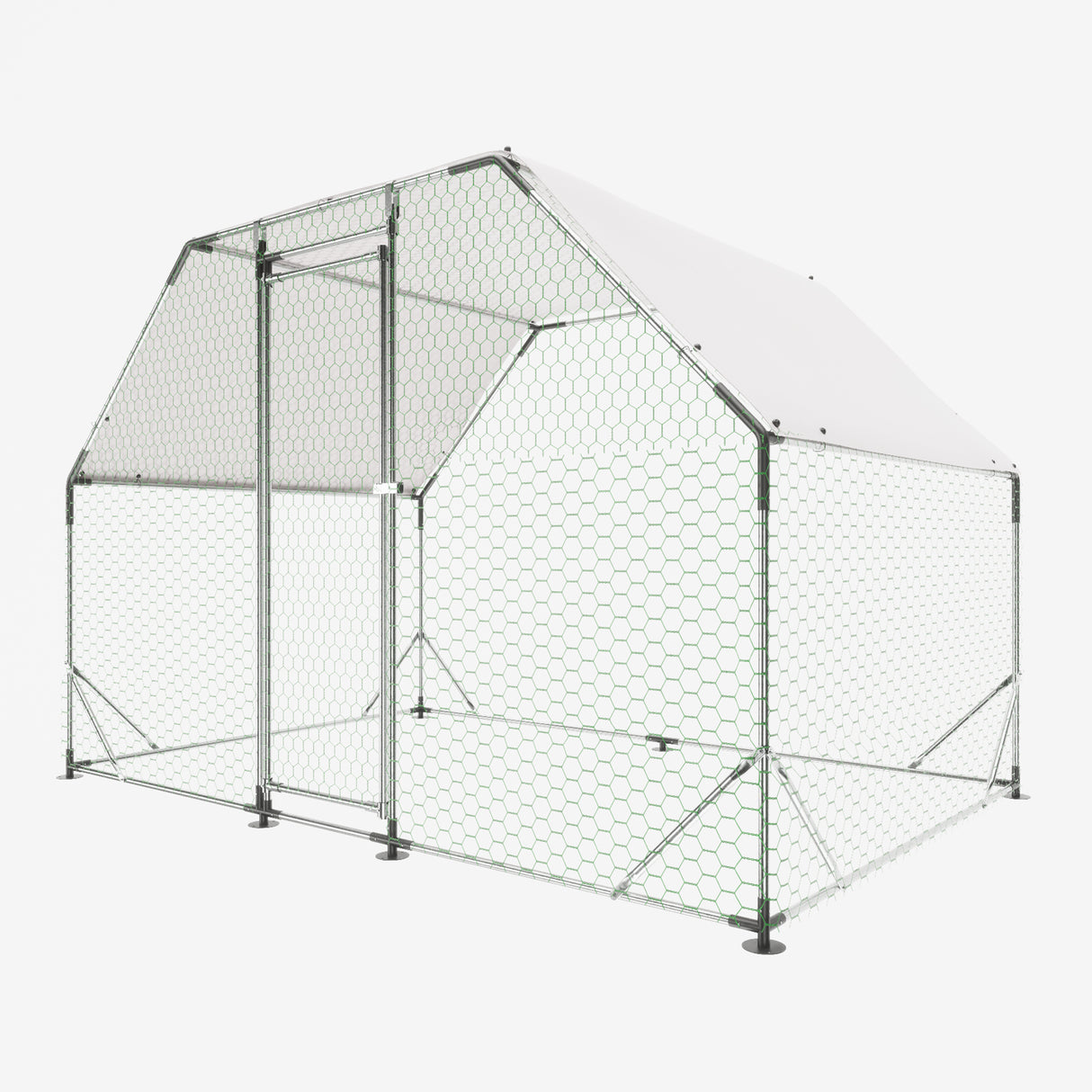 9.94'L x 6.46'W x 6.36'ft Metal Large Chicken Coop Walk-in Poultry Cage Run Flat Shaped with Waterproof