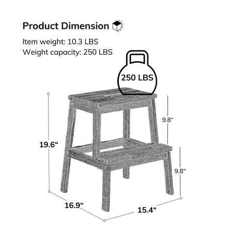 Acacia Wood Two Steps Stool Maliit na Sukat Parihaba 250 lbs Kapasidad