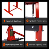 12-Ton Capacity Floor Mount with Press Plates H-Frame Garage Press Adjustable Working Table Height Red