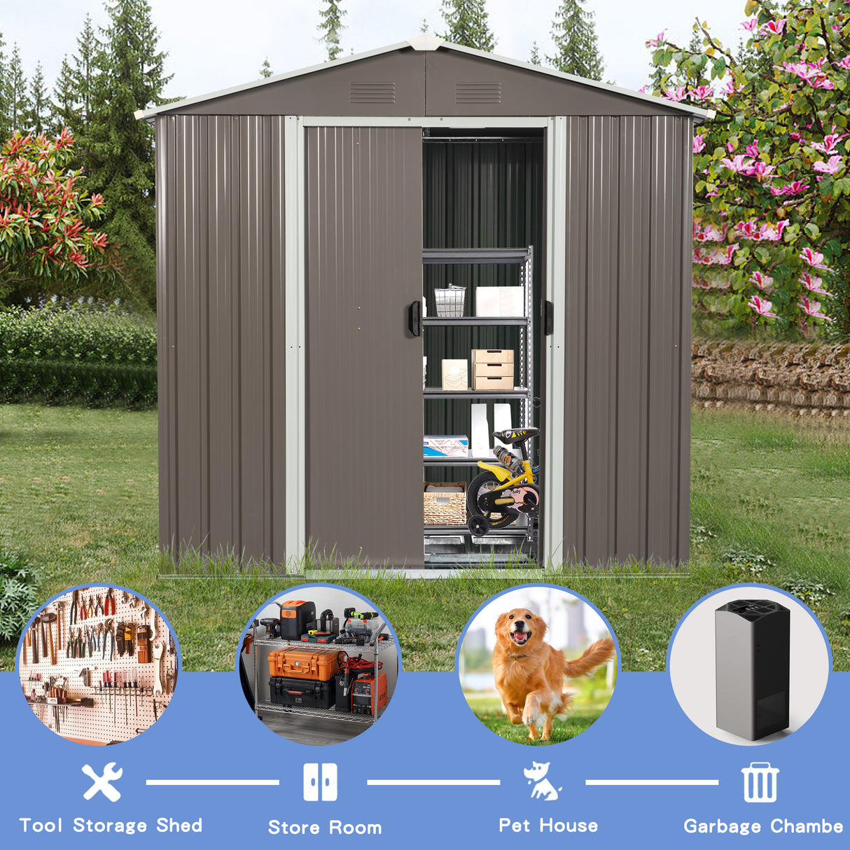 6ft x 4ft Outdoor Metal Storage Shed Grey