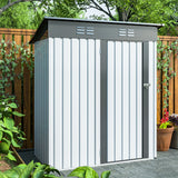 5 X 3 Ft Outdoor Storage Shed Galvanized Metal Garden with Lockable Doors Tool For Patio Lawn Backyard Trash Cans White