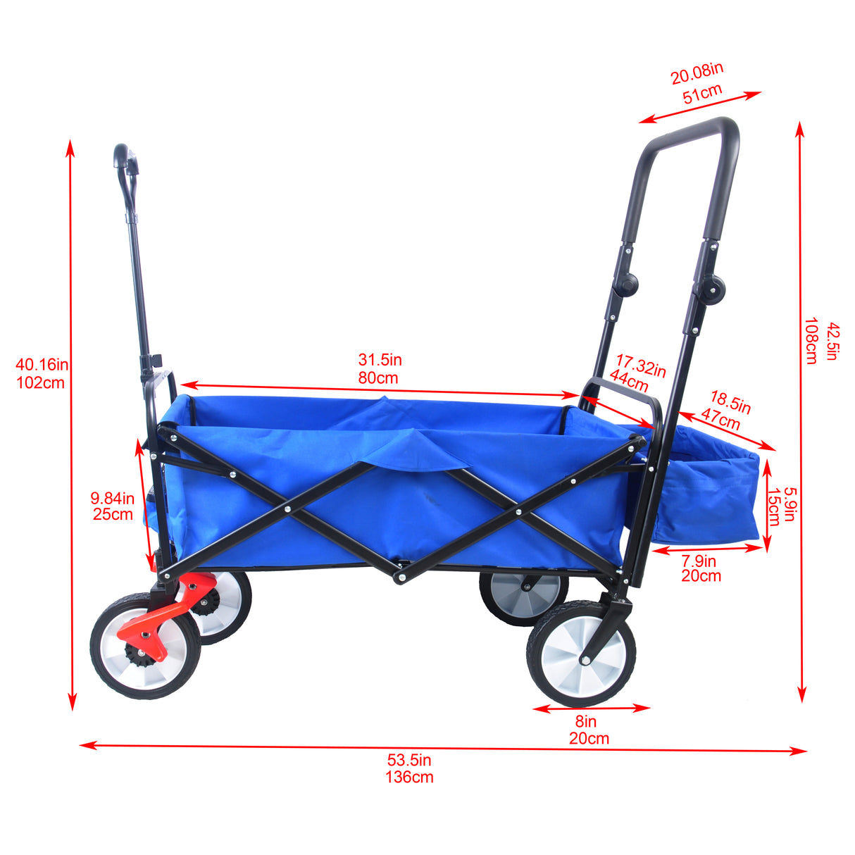 Folding Collapsible Outdoor Utility Wagon Heavy Duty Garden Portable Hand Cart Drink Holder Adjustable Handles Blue