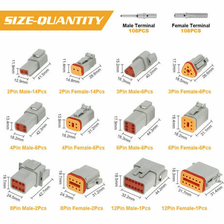 400-delige Deutsch DT-connectorstekkerset voor 14-16 AWG gestempelde contactenset