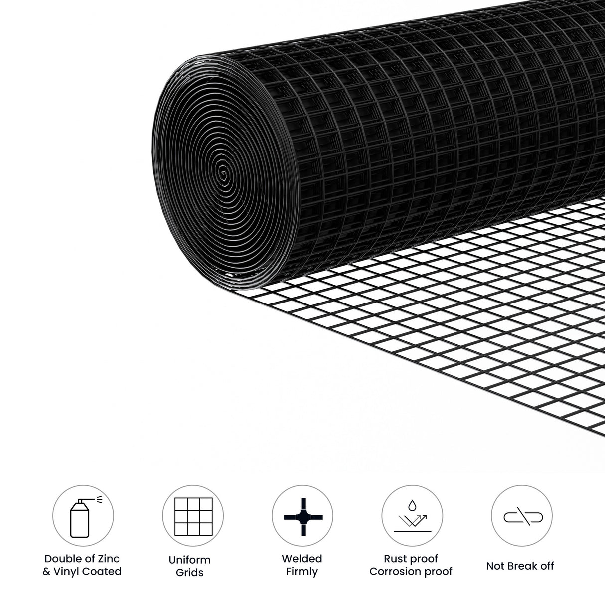 Black Hardware Cloth 1/2 inch 48" x 50' 19 Gauge Vinyl Coated Welded Wire Mesh Roll