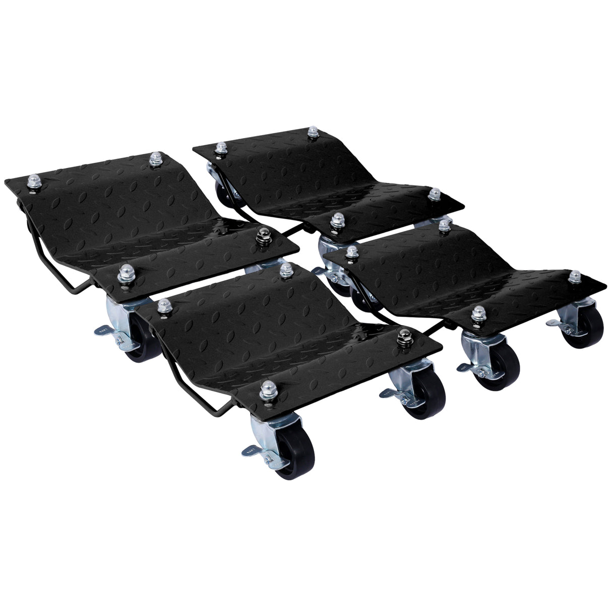 Set of 4 Heavy Duty 4 Tire Wheel Dolly Car Stakes 6000lbs Capacity--Black