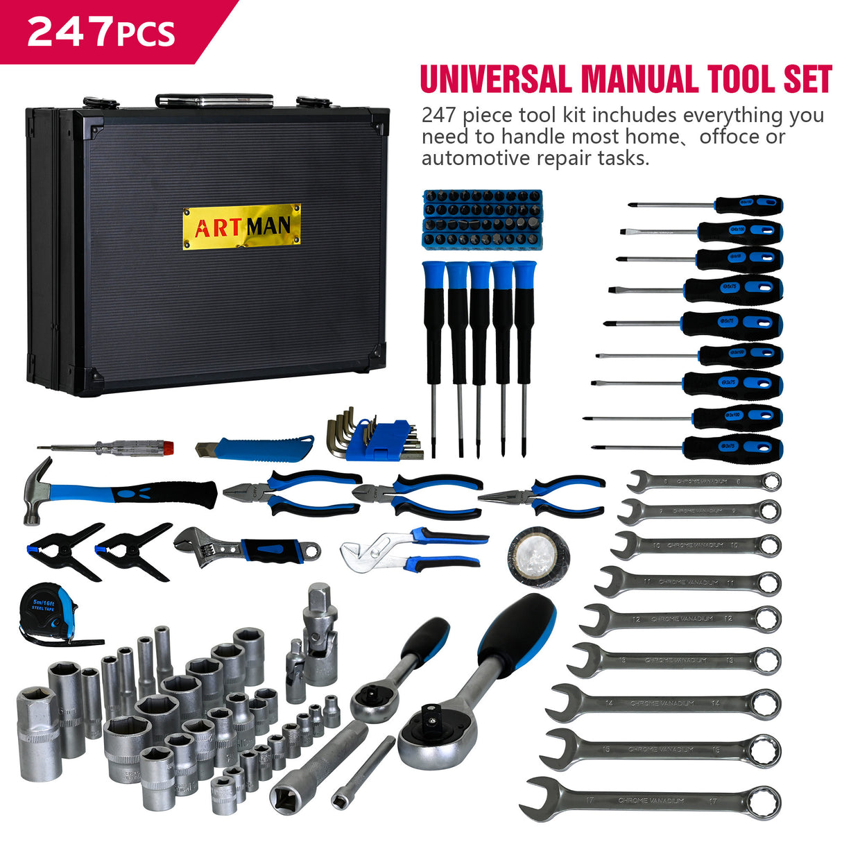 247 stykker Basic Home Combined Maintenance Tool Suitcase Set General Machinery