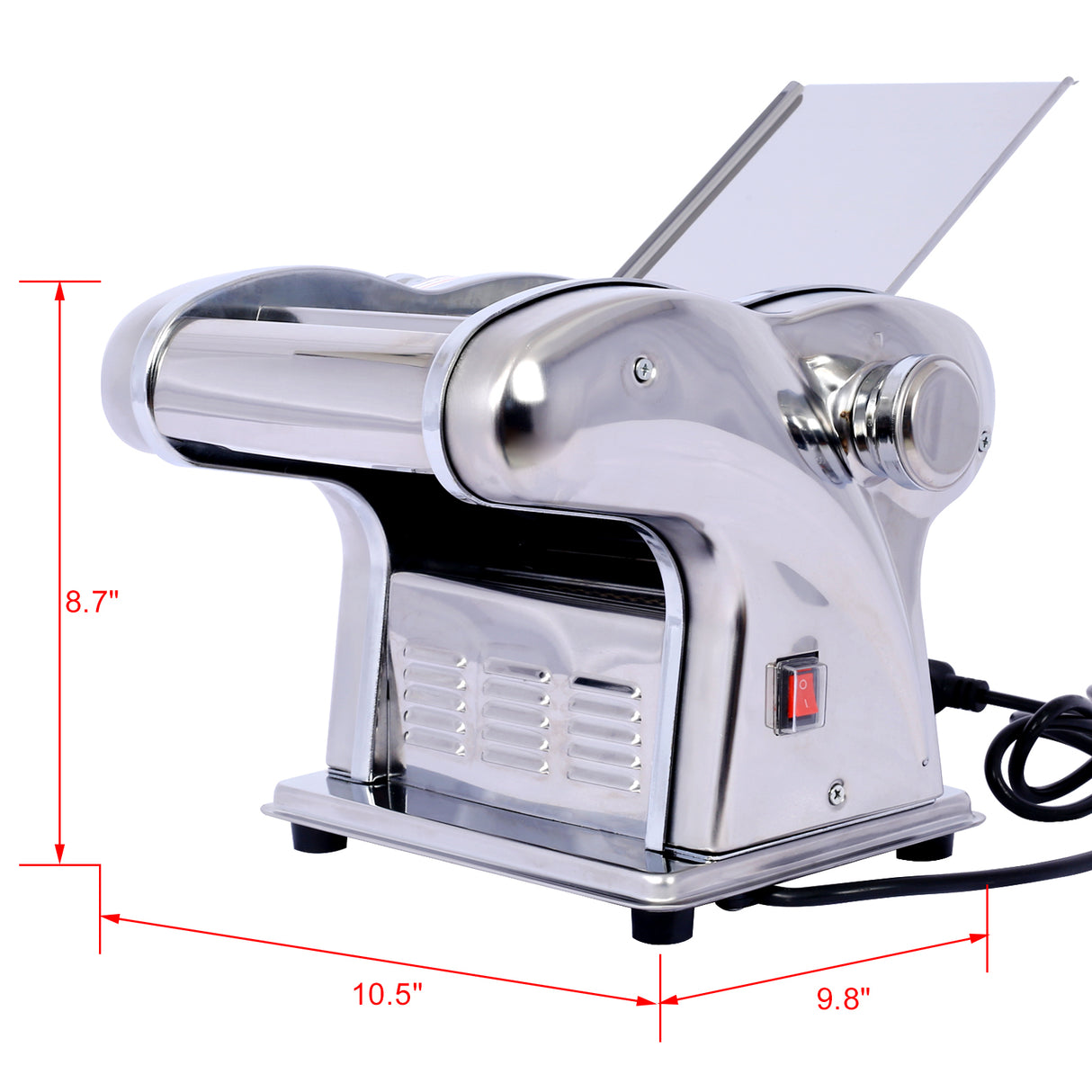 Machine à pâtes électrique 110 V 135 W, coupe-pâte, épaisseur réglable en acier inoxydable, 3 lames, type rond de 2,5 mm + plat de 4 mm + large de 9 mm - Argent