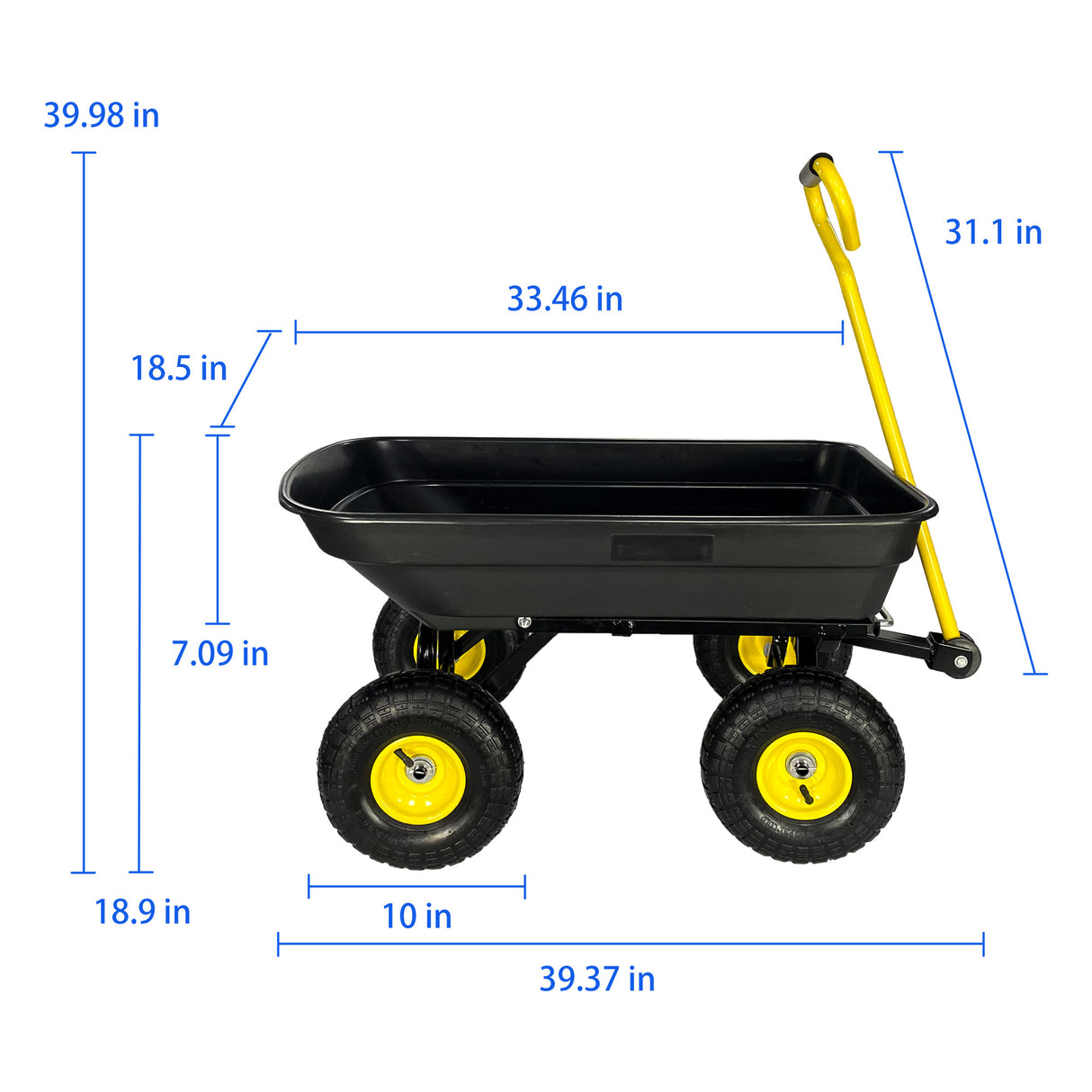 Garden Dump Cart with Steel Frame Outdoor Wagon with 10 Inch Pneumatic Tires 55L Capacity Black