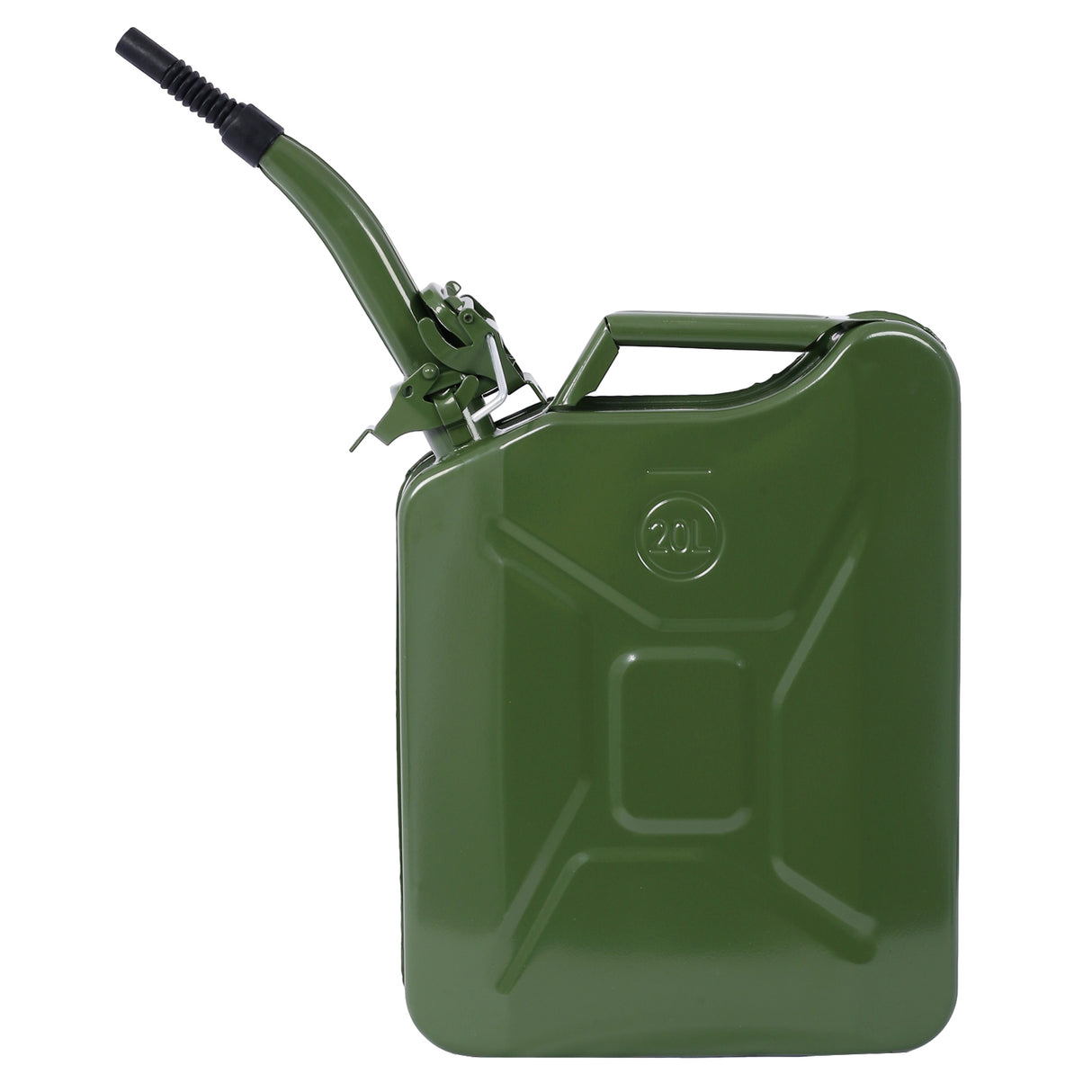 20 Liter (5 Gallon) Jerry Fuel Can with Flexible Spout Portable Tank Steel Gasoline Cars Trucks Equipment Green