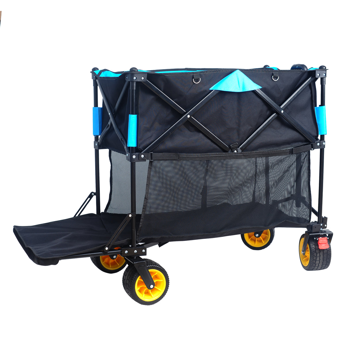 Großer Klappwagen mit großer Kapazität, extra langer Verlängerungswagen, zusammenklappbarer Garten-, Einkaufs- und Strandwagen, Schwarz, Blau