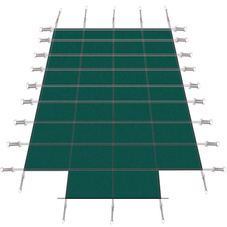 Pool Safety Cover Fits 20x40ft Rectangular Inground Winter Swimming Pools with 4x8ft Center End Step Triple Stitched High Strength Mesh PP Great Rain Permeability Installation Hardware--Green Mesh