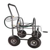 4 Wheels Portable Garden Hose Reel Cart with Storage Basket Rust Resistant Heavy Duty Water Hose Holder