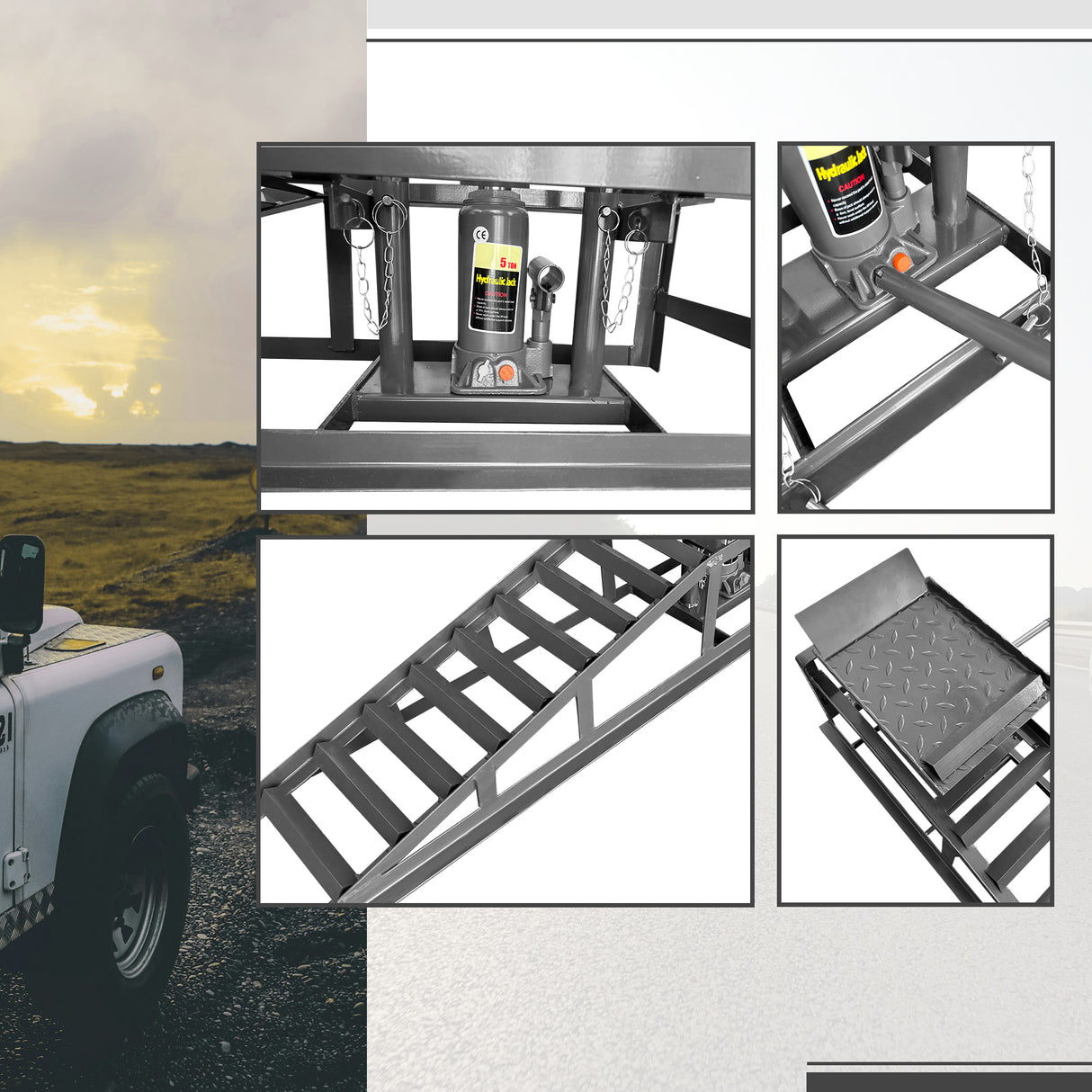 2er-Pack hydraulische Autorampen 5T 11000lbs Low Profile Lift Service LKW Anhänger Garage Höhe Fahrzeug – Grau