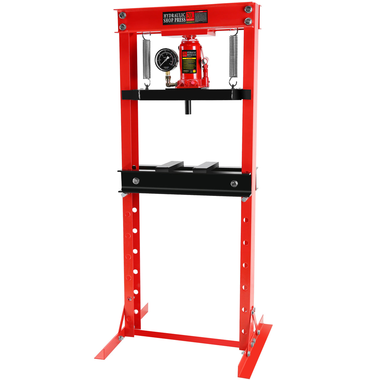 20 Ton Hydraulic Shop Floor Press Steel H-Frame na may mga Plate Adjustable Working Table Stand Jack para sa Mga Gear at Bearing Pula