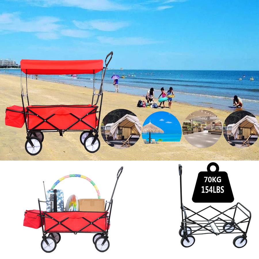 Chariot de plage pour courses de jardin, chariot pliable rouge