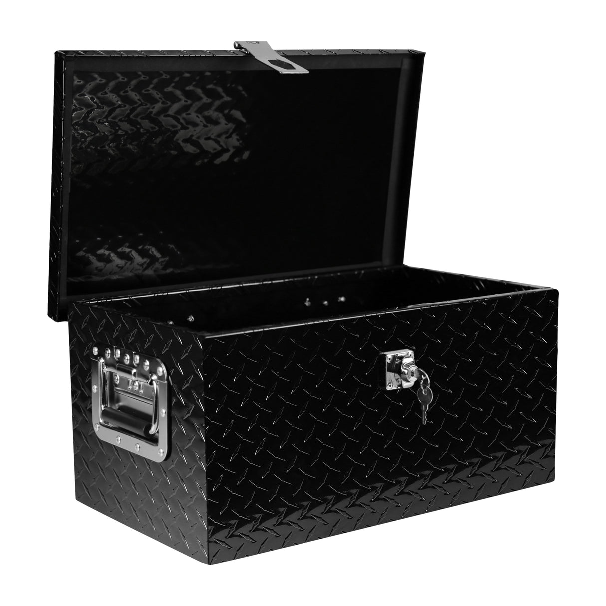 Caja plana de herramientas de aluminio negro de 20.0 in para camión, coche, remolque, camioneta, debajo de la carrocería, RV, ATV, organizador de herramientas de almacenamiento con manija lateral de bloqueo y llaves (20.1"×11.8"×9.3")