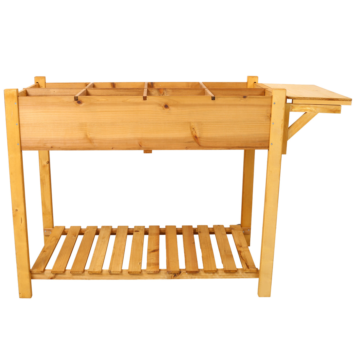 Support de jardinière en bois surélevé à 8 poches avec table d'appoint pliable et étagère de rangement pour herbes/légumes/fleurs - Marron