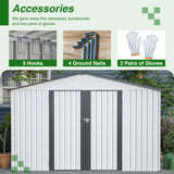 Cobertizo de almacenamiento para exteriores de 10 x 8 pies, de metal para todo tipo de clima, con puertas con cerradura, herramienta para jardín, patio, patio trasero, césped, color gris