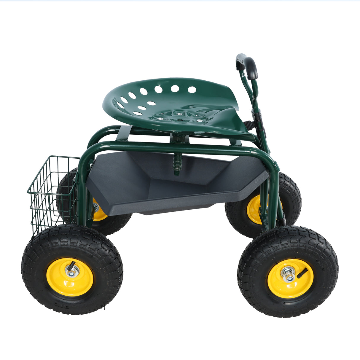 Garden Trolley Rolling Work Chair na may Wheels Stool para sa Pagtatanim ng 360 Degree Swivel Seat Station Wagon Scooter na may Steering Handle at Utility Tray para sa Yard at Outdoors Green