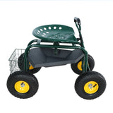 Garden Trolley Rolling Work Chair with Wheels Stool for Planting 360 Degree Swivel Seat Station Wagon Scooter with Steering Handle and Utility Tray for Yard and Outdoors Green