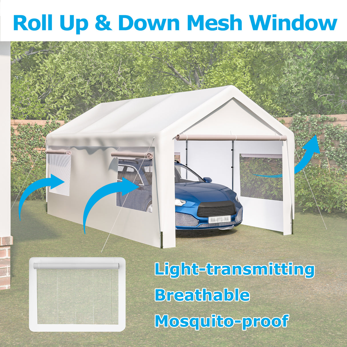 Carport Canopy 10x20 FT Heavy Duty Boat Car Garage with Removable Sidewalls and Roll-up Ventilated Windows White