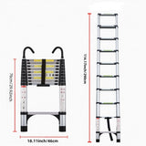 9.5 Foot Aluminum Button Telescopic Ladder with 2 Triangular Stabilizers and Hooks Multi-Purpose Maximum Load-Bearing Capacity of 330 Pounds Suitable for Industrial and Home