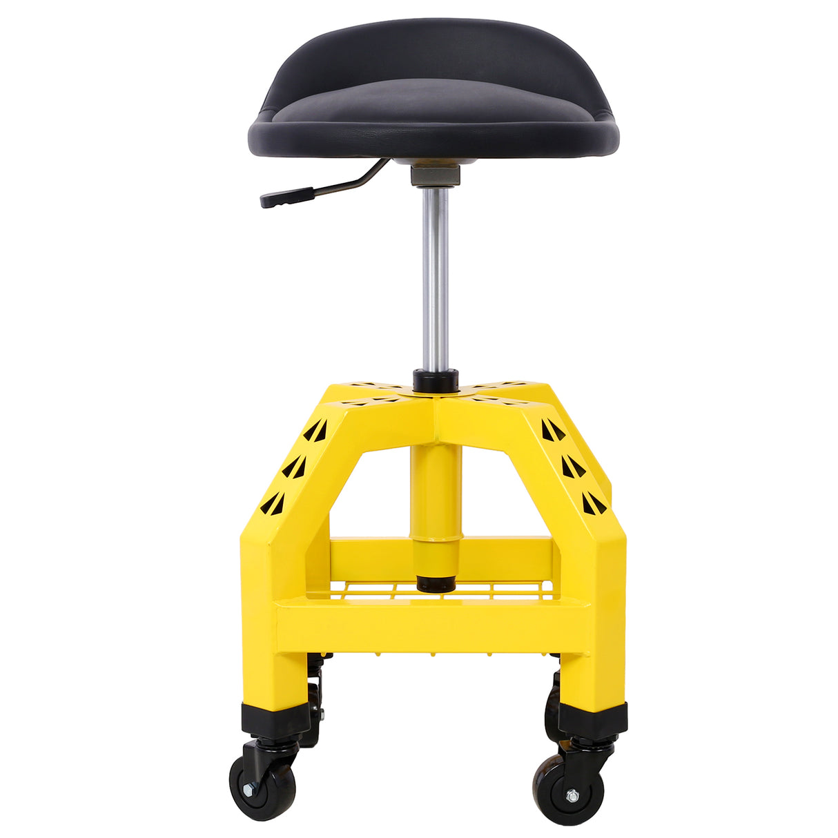 Taburete giratorio neumático de 360 ​​grados, asiento de enredadera rodante mecánico, taller resistente con ruedas, capacidad de 300 libras, color amarillo