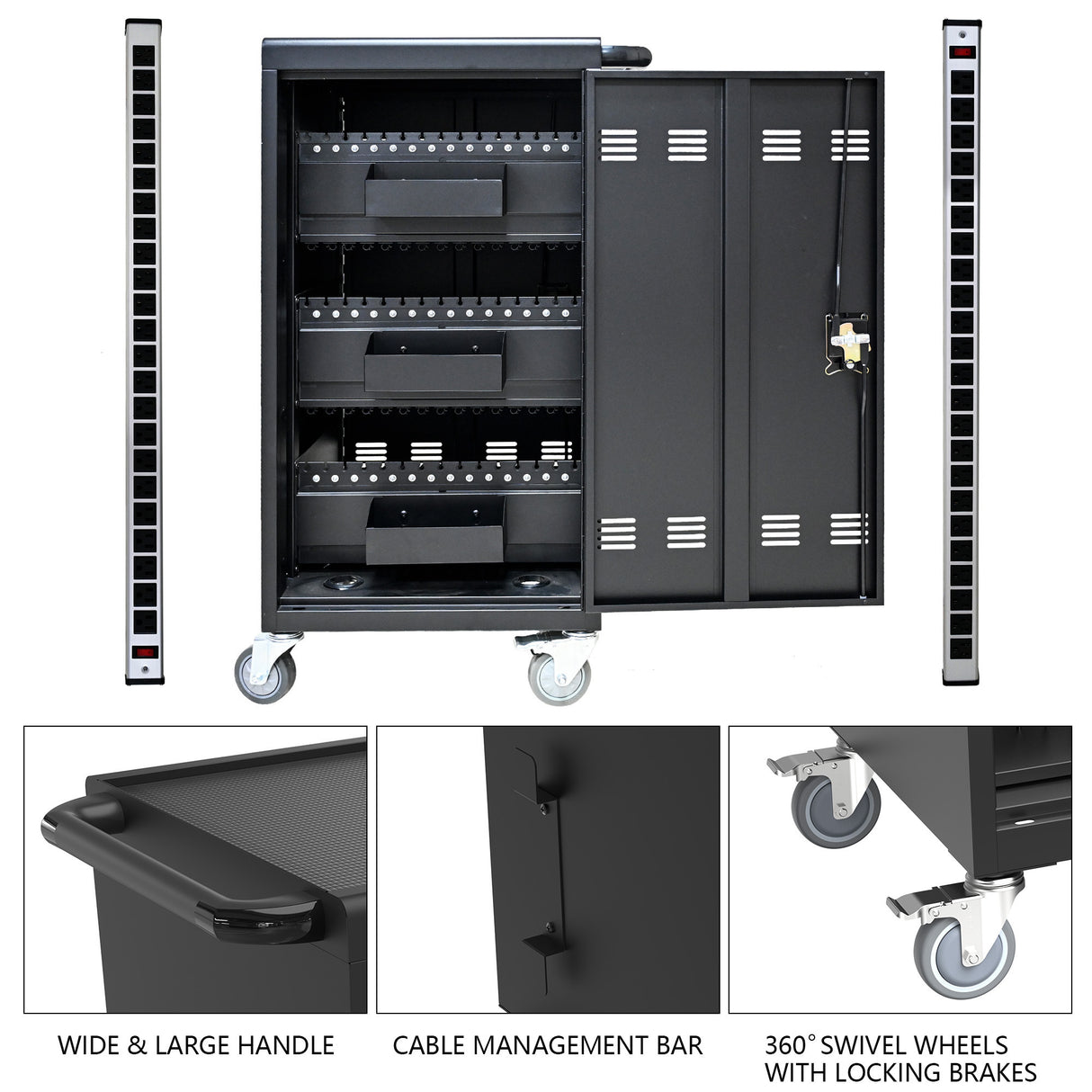 Mobiler Ladewagen und Schrank für 45 Geräte für Tablets und Laptops