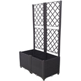 31.5" x 15.7" x 53.5" Poly Rattan Trellis Raised Bed with Drainage Plug 2 Removable Pots with Large Flower Boxes Built-in Support for Climbing Plants Outdoor Patio Garden Decoration--Brown