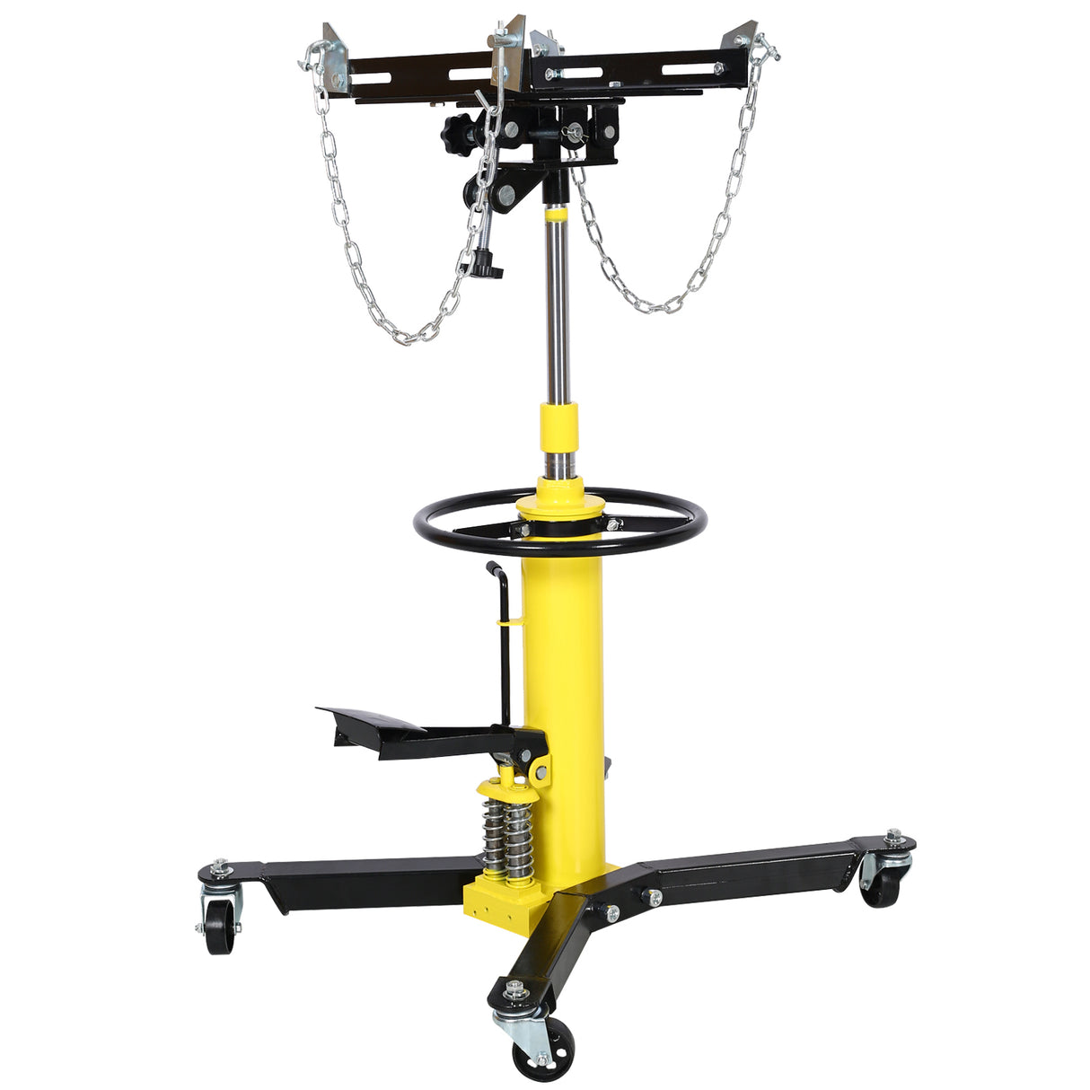 1660lbs Transmission Jacks Quick Lift Dual Spring Hydraulic Transmission 2 Stage w/ 360° for Car Lift 0.75 Ton Yellow