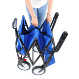 Folding Collapsible Outdoor Utility Wagon Heavy Duty Garden Portable Hand Cart Drink Holder Adjustable Handles Blue