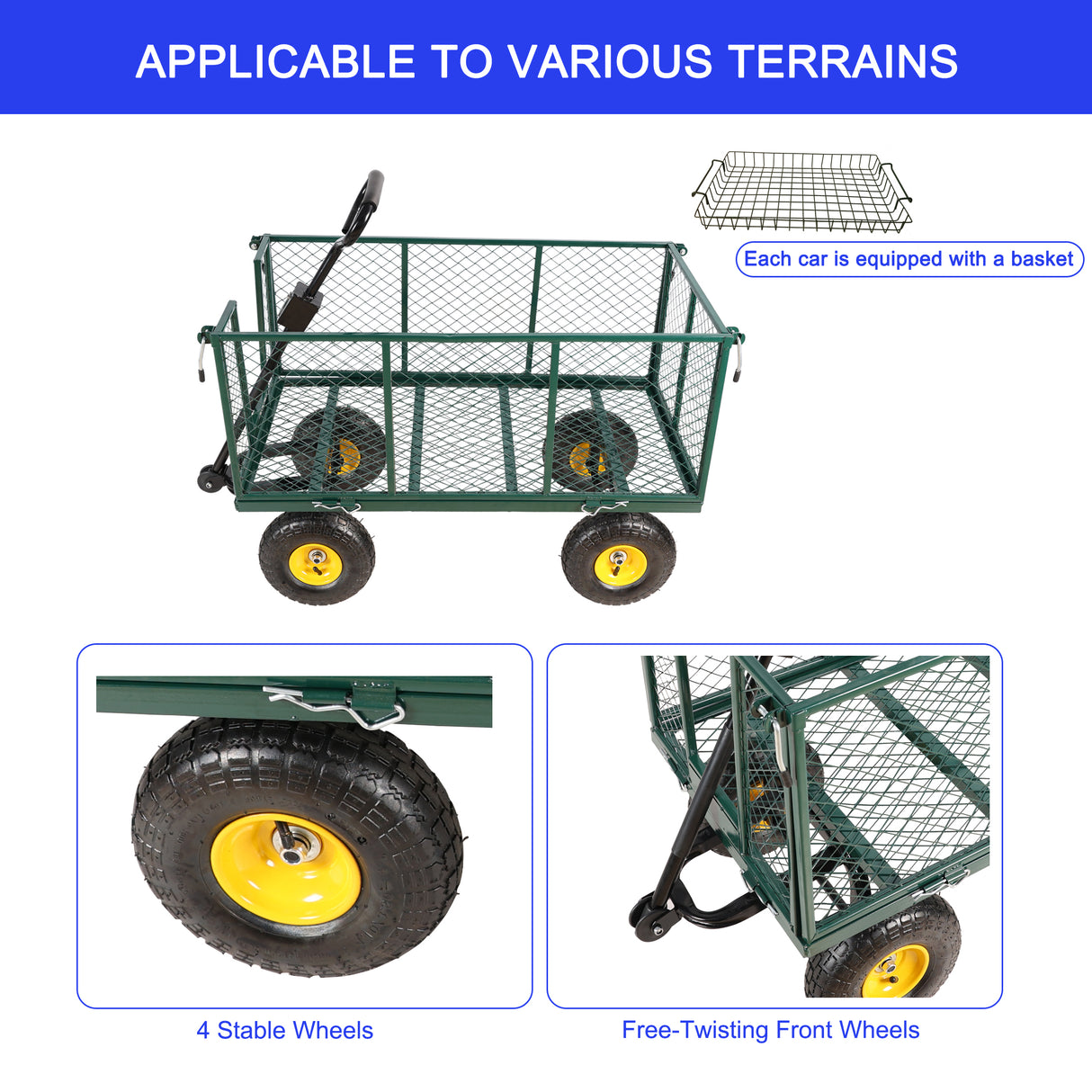 Carrello per fiori da giardino, borsa per trasporto legna da ardere, colore verde