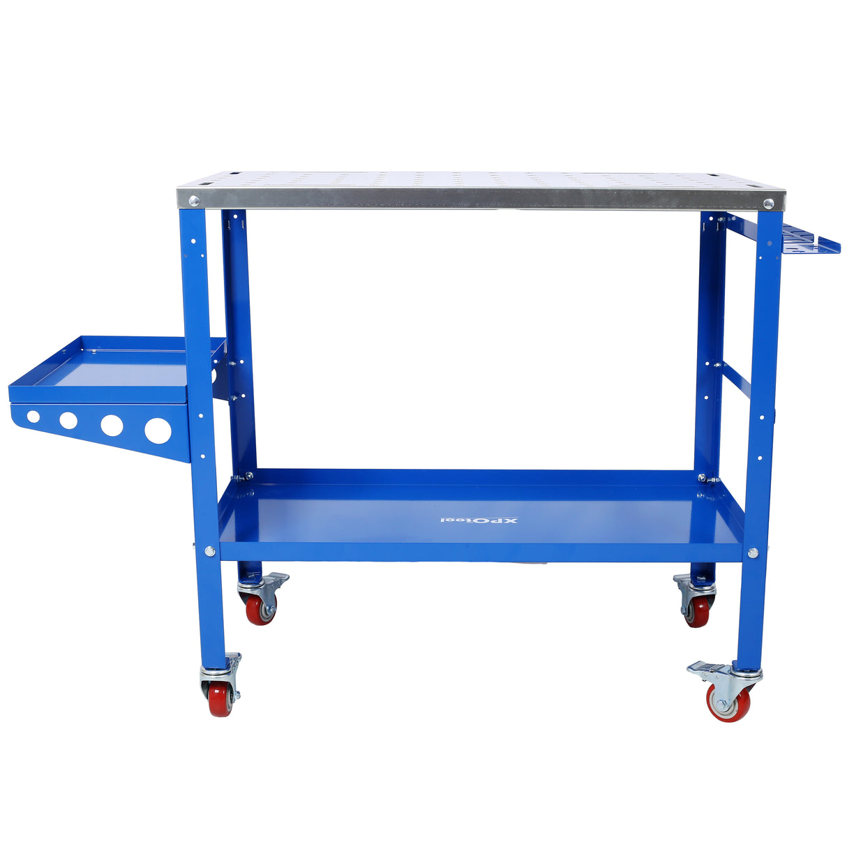 Welding Workbench Table 36"x18" 1200lbs Load Capacity Steel on Wheels Portable Work Bench na may Braking Lockable Casters Tool Slots 5/8-inch Fixture Holes Tray Blue