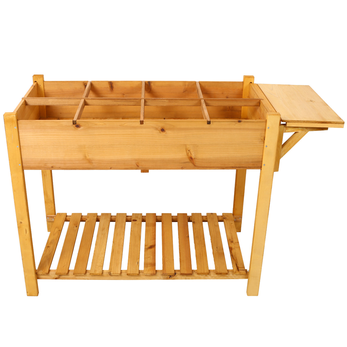 Support de jardinière en bois surélevé à 8 poches avec table d'appoint pliable et étagère de rangement pour herbes/légumes/fleurs - Marron