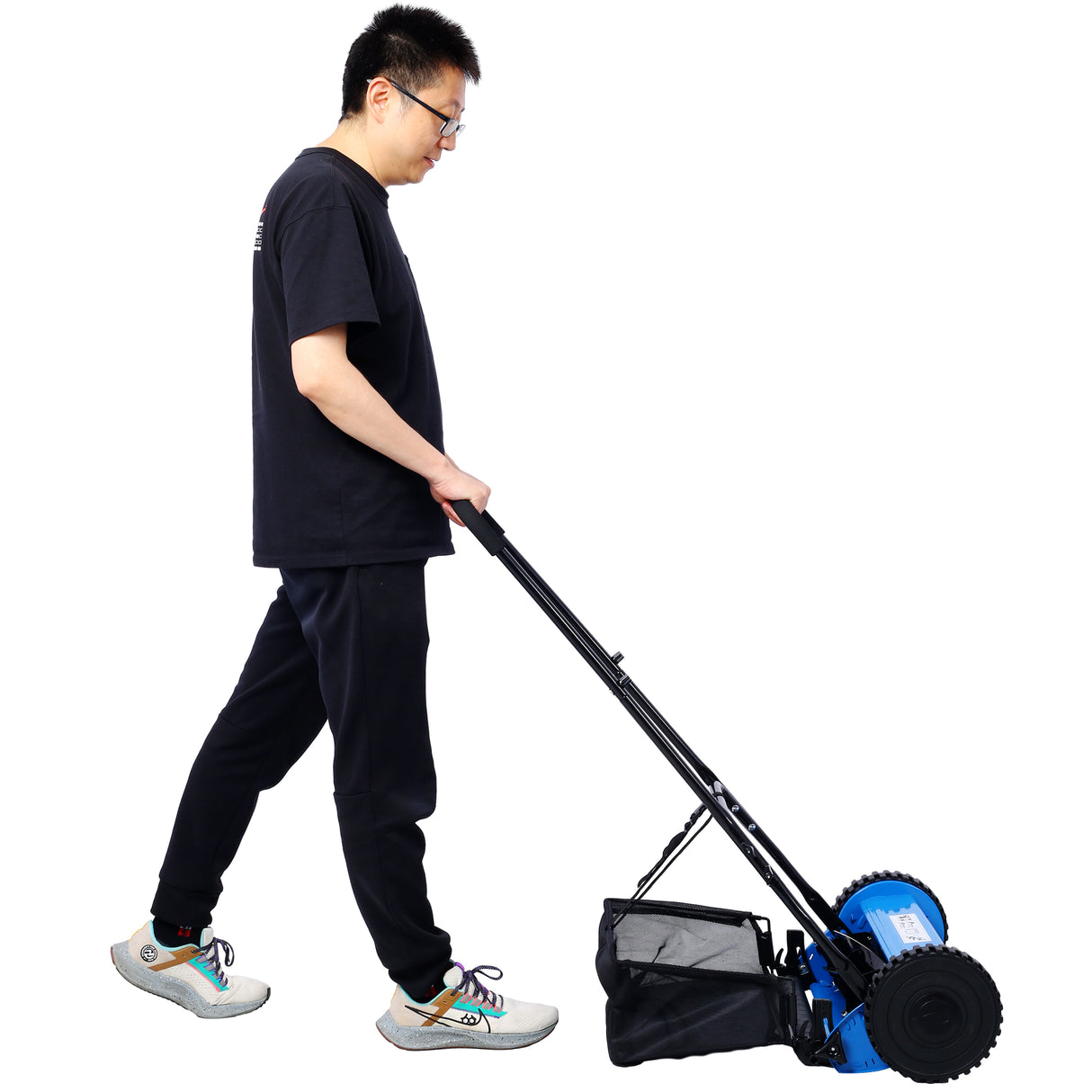 16-Inch 5-Blade Push Reel Lawn Mower with Grass Catcher Blue