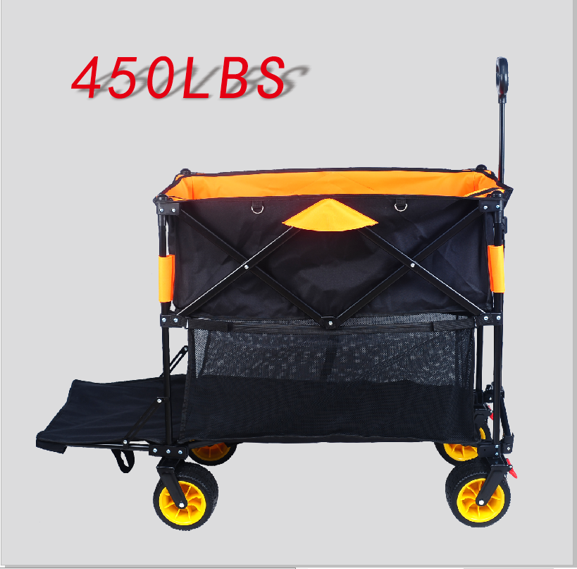 Big Large Capacity Folding Cart Extra Long Extender Wagon Folding Garden Shopping Beach Cart Black Orange