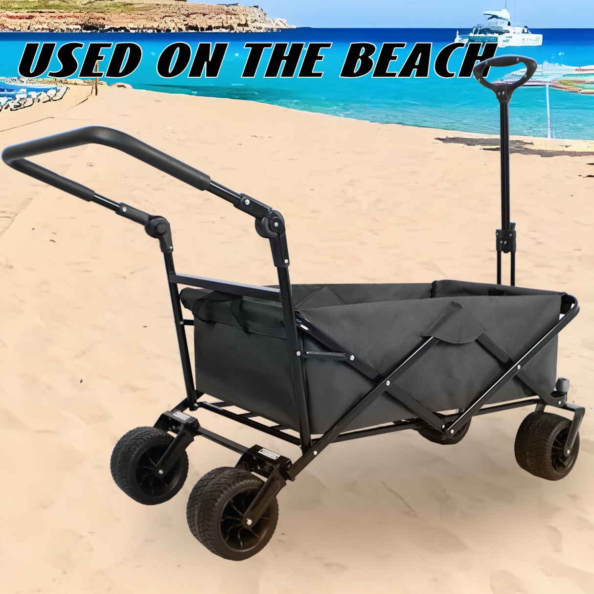 Chariot de jardin pliable, outil de parc utilitaire, couleur personnalisée, chariot de Camping pliable, chariot de plage de pique-nique en plein air, noir, capacité de 230 lb