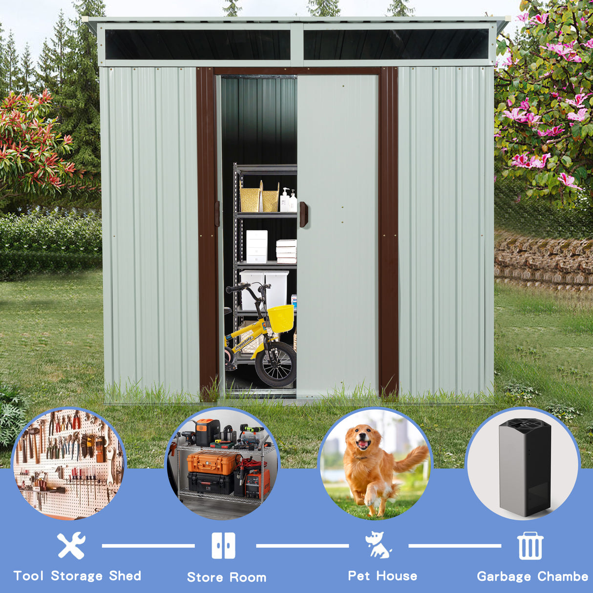 6ft x 5ft Outdoor Metal Storage Shed Puti