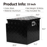 Caja de lengüeta de remolque de aluminio con placa de diamante de alta resistencia de 33 pulgadas, organizador de almacenamiento de herramientas para camioneta con cierre de sello resistente a la intemperie y llaves, negro 32,5 x 20,5 x 18,3 pulgadas