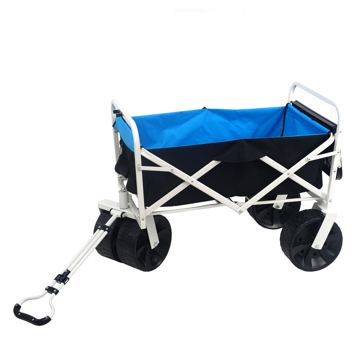 Chariot pliant de jardin, de courses, de plage, blanc, noir, bleu