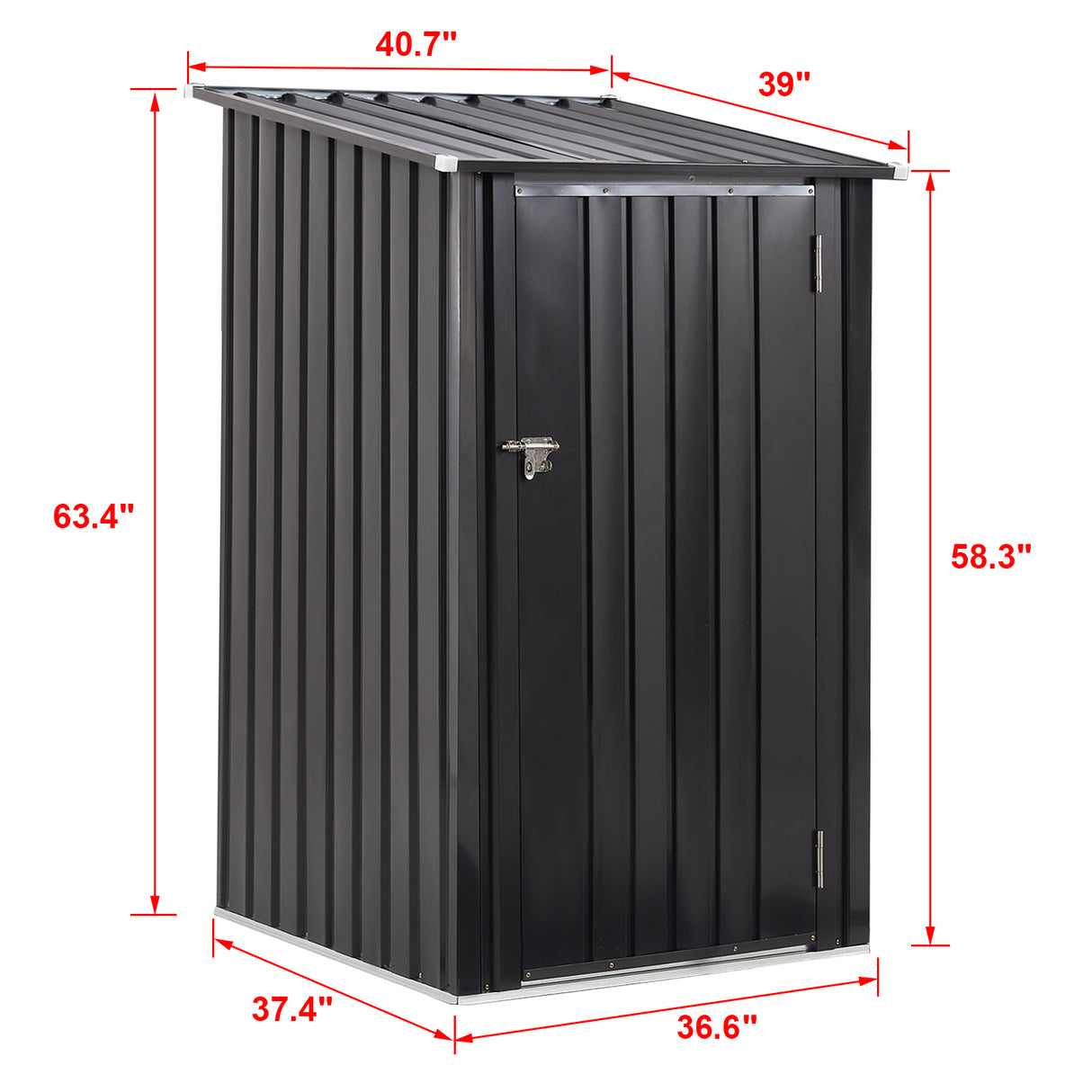 Cobertizo de almacenamiento para exteriores de 3 x 3 pies, jardín de acero metálico con una sola puerta con cerradura, pequeña herramienta de utilidad para exteriores para patio trasero, césped, gris oscuro