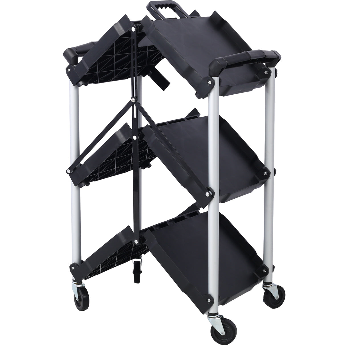 3 Layers Folding Collapsible Service Cart Pack-N-Roll Black 50 Lb. Load Capacity Per Shelf