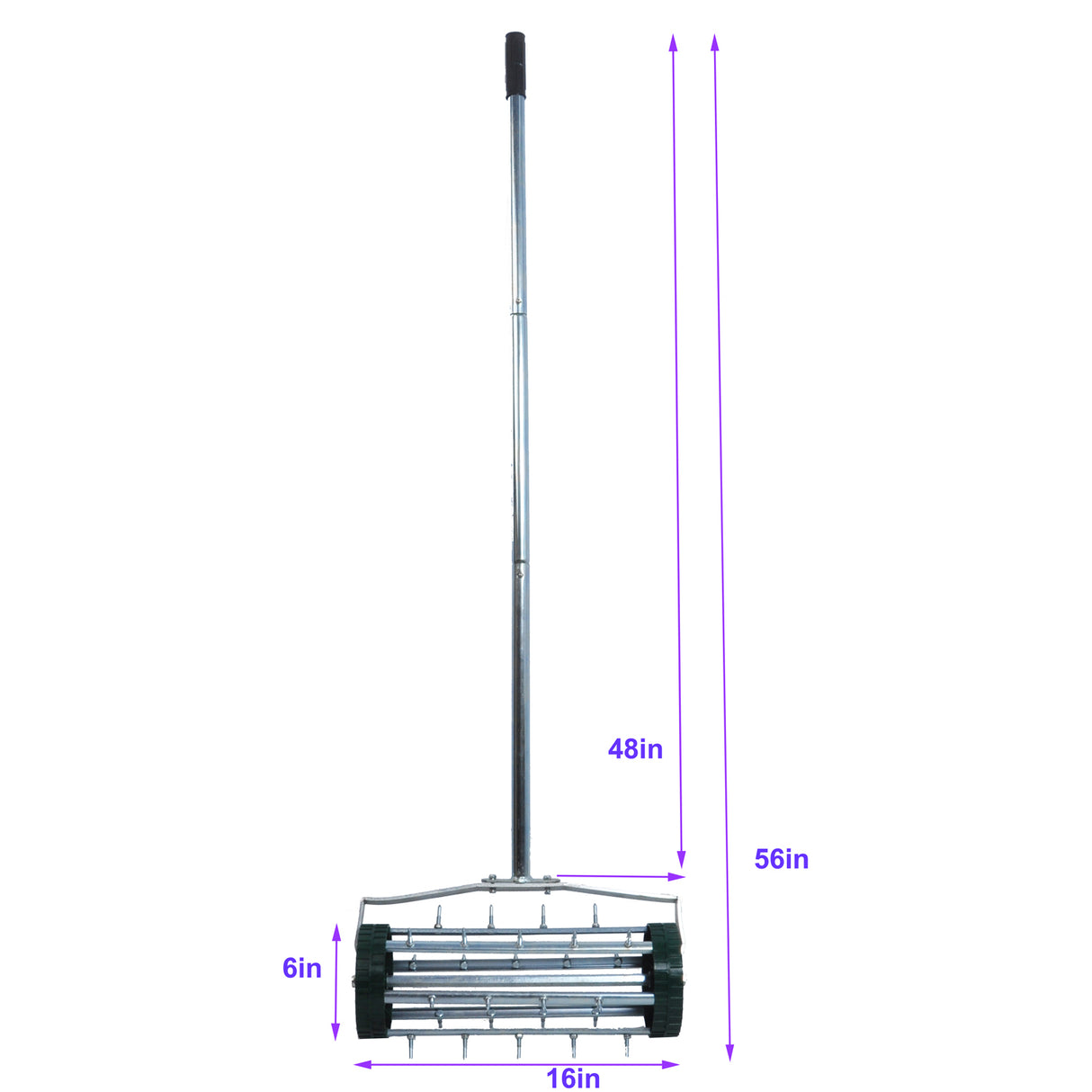 Heavy Duty Rolling Lawn Aerator Rotary Push Tine Spike Soil Gardening Tool na may 3-Piece Long Steel Handle para sa Garden Yard Grass Maintenance