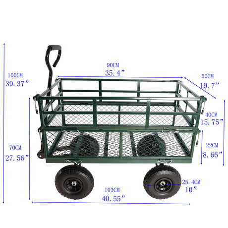 Wagon Cart Garden Trucks Transport Firewood Green Steel 600 lbs Capacity