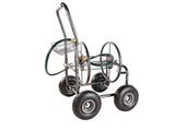 4 Wheels Portable Garden Hose Reel Cart with Storage Basket Rust Resistant Heavy Duty Water Hose Holder Steel