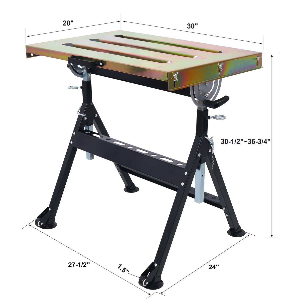 Welding Workbench Table 30"x20" 400lbs Load Capacity Steel on Wheels Folding Work Bench with Three Slot Adjustable Angle & Height