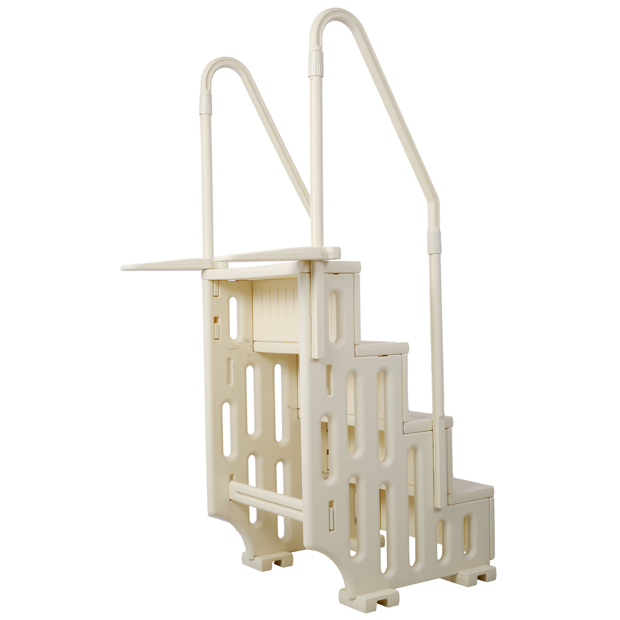 Escalera para piscina de 4 escalones, seguridad resistente para piscinas elevadas, sistema de entrada de escalera con pasamanos, 400 libras, color blanco