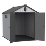 Hangar de rangement en plastique 6 × 8 pieds pour jardin d'arrière-cour, outil à grande flèche, noir et gris